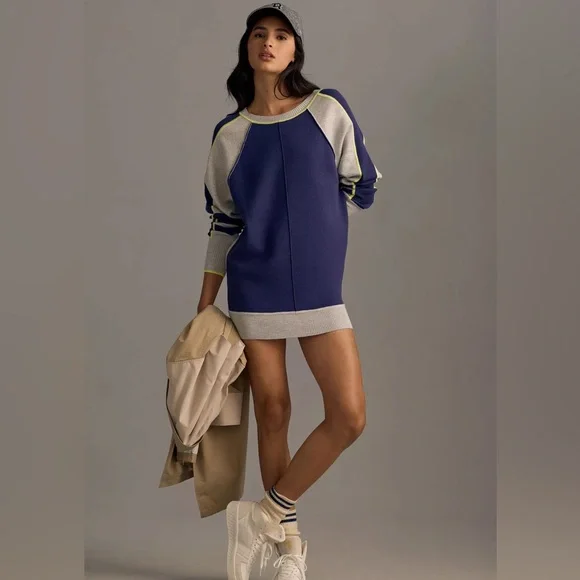 Anthropologie Daily Practice Navy Gray Colorblock Sporty Tunic Mini Dress small - Picture 5 of 7